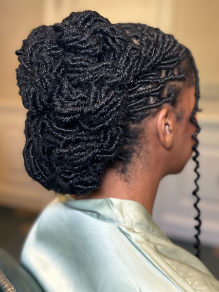 Locs in a wedding updo